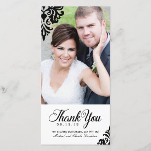 Carte photo de Merci Mariage noir et blanc (4x8)