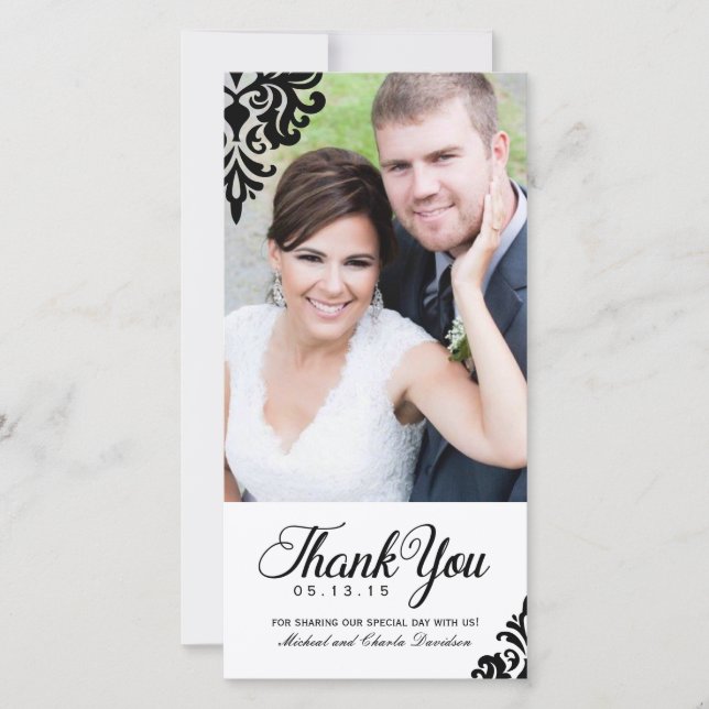 Carte photo de Merci Mariage noir et blanc (4x8) (Devant)