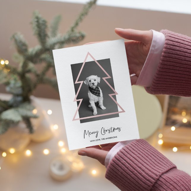 Carte Photo de Noël | Arbre de Noël or Rose (Créateur téléchargé)