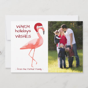 Carte photo de Noël avec Flamant rose amusant Sant