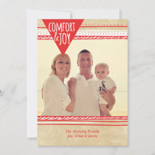 Carte photo de Noël Aztec Comfort & Joy, Rouge/Tan