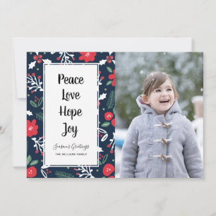 Carte photo de Noël bleu floral de la Marine