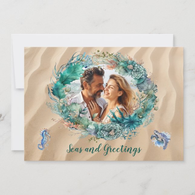 Carte photo de Noël Blue Ocean Wreath (Devant)