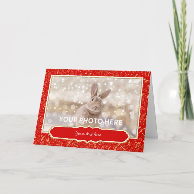 Carte photo de Noël - Bordure d'or rouge (Devant)