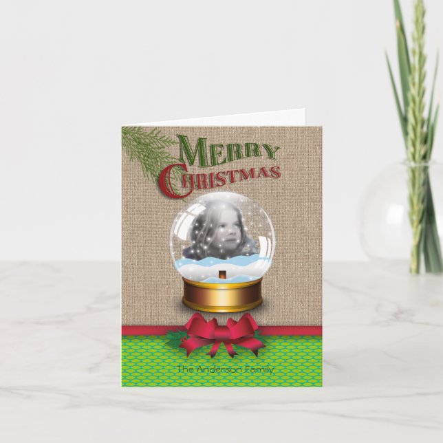 Carte photo de Noël Burlap Green Honeycomb (Devant)