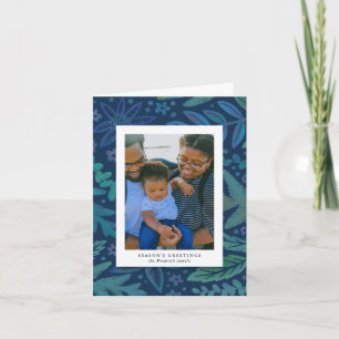 Carte photo de Noël Cadre Botanique Bleu