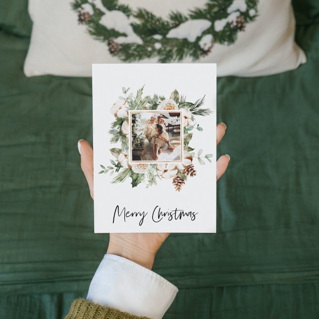 Carte Photo de Noël & Cadre Floral | Joyeux Noël (Créateur téléchargé)