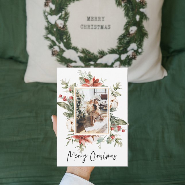 Carte Photo de Noël & Cadre Floral | Joyeux Noël (Créateur téléchargé)