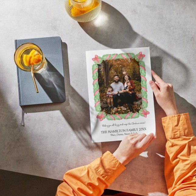 Carte photo de Noël Coquette Bow Garland (Créateur téléchargé)