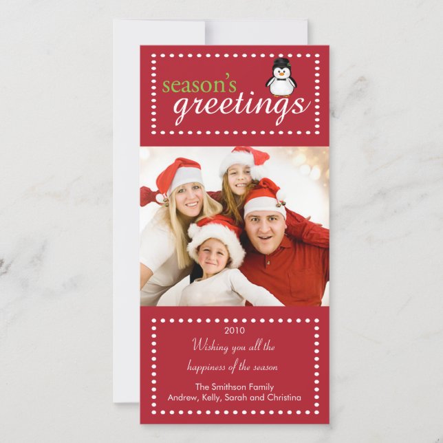Carte photo de Noël de famille Penguin tendance (Devant)