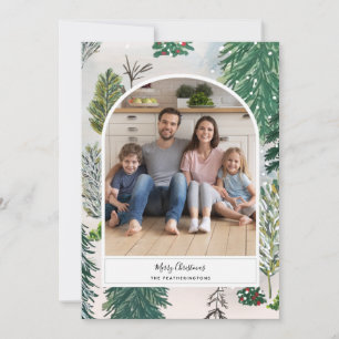 Carte photo de Noël de la forêt d'hiver enchantée