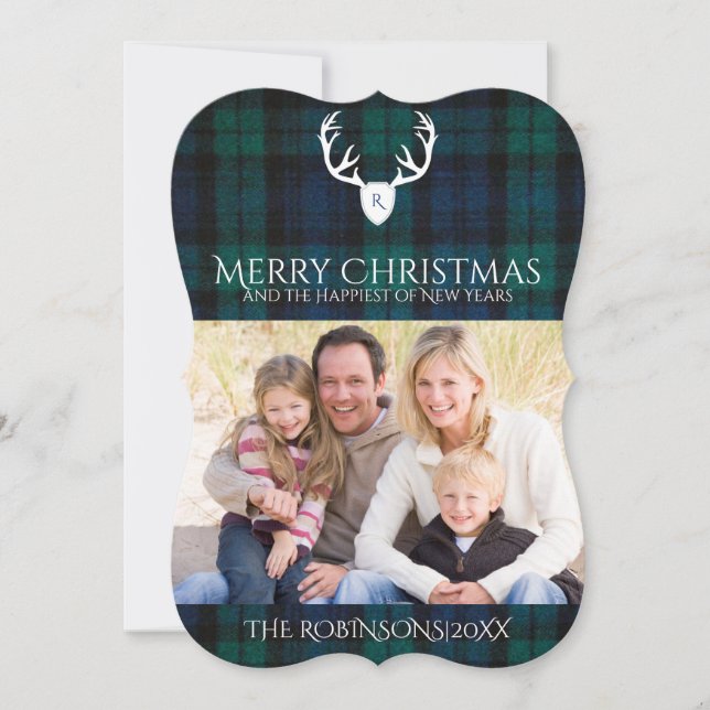 Carte photo de Noël de la Marine Green Plaid (Devant)