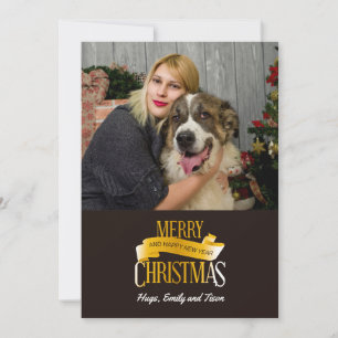 Carte photo de Noël de ruban d'or