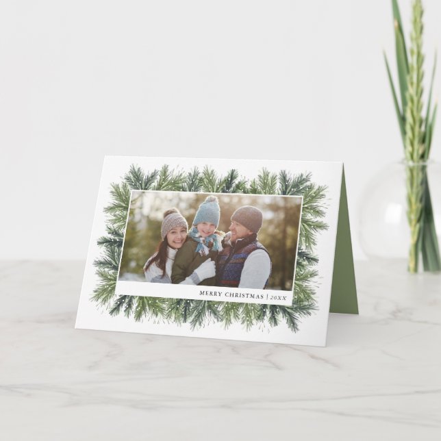 Carte photo de Noël des pins neigeux (Devant)