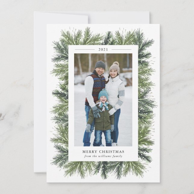 Carte photo de Noël des pins neigeux (Devant)