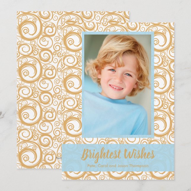 Carte Photo de Noël des tourbillons en or (Devant / Derrière)