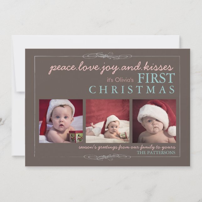 Carte photo de Noël du bébé de joie d'amour de (Devant)