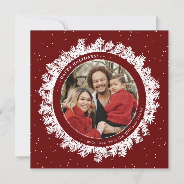 Carte photo de Noël du cadre de couronne de fleurs (Devant)