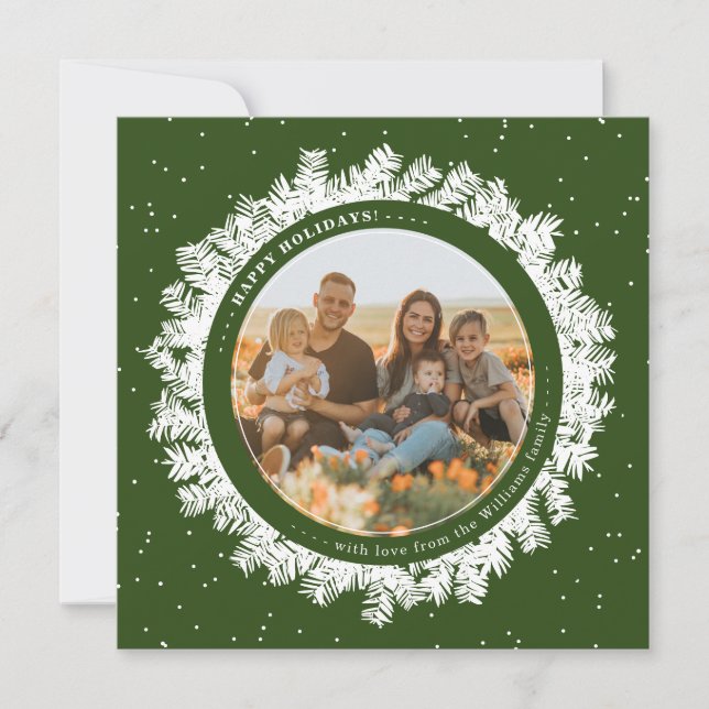 Carte photo de Noël du cadre de couronne de fleurs (Devant)