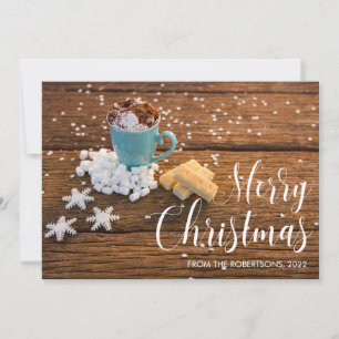 Carte photo de Noël d'une coupe de café et de floc