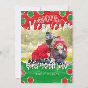 Carte photo de Noël en Aquarelle Rouge Vert