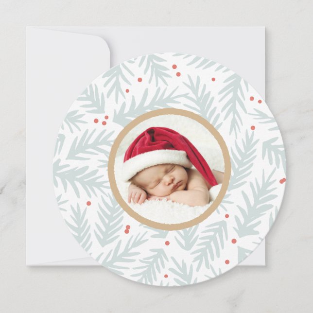 Carte photo de Noël en pin peint à la main (Devant)