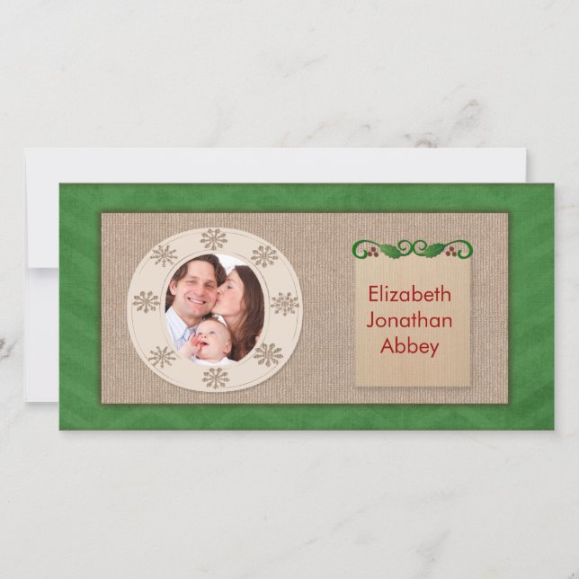Carte photo de Noël en toile rustique Vert Chevron (Devant)