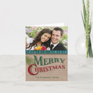 Carte photo de Noël en toile verte et aqua