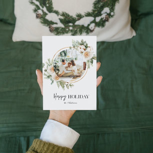 Carte Photo de Noël et couronne florale Joyeux jour fér