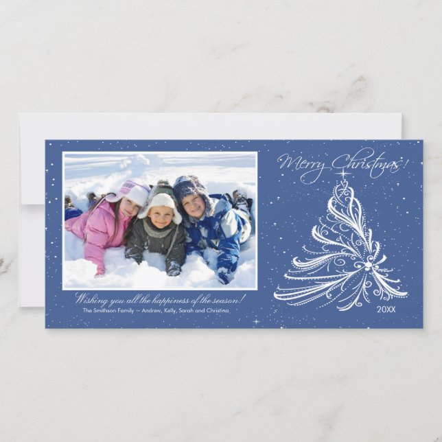 Carte photo de Noël Famille d'Arbre élégant (Devant)