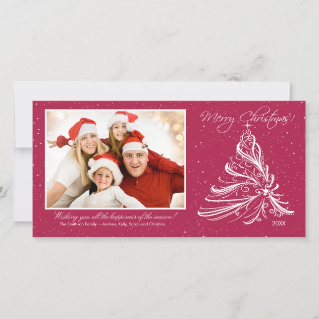Carte photo de Noël Famille d'Arbre élégant (Devant)