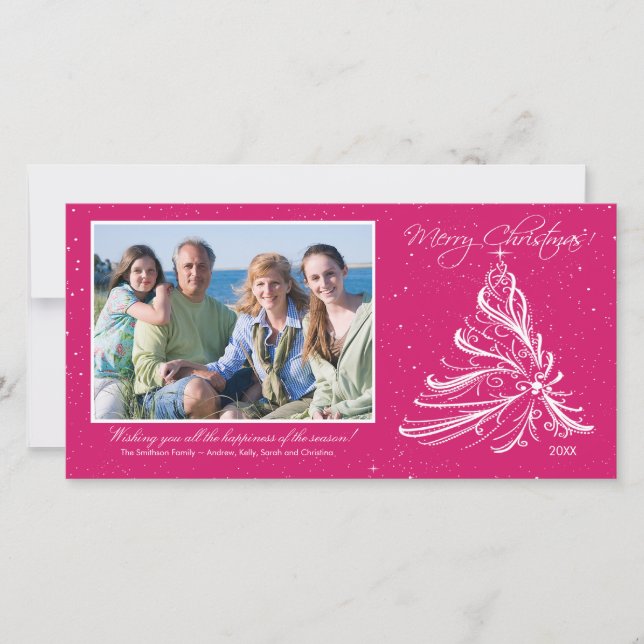 Carte photo de Noël Famille d'Arbre élégant (Devant)