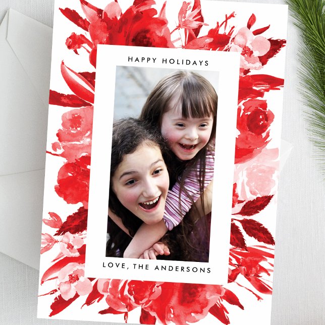 Carte photo de Noël Floral Rouge (Créateur téléchargé)