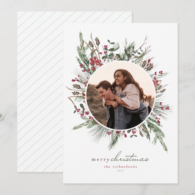 Carte photo de Noël Folithe d'hiver Wreath (Devant / Derrière)