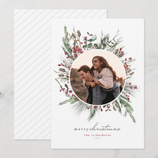Carte photo de Noël Folithe d'hiver Wreath