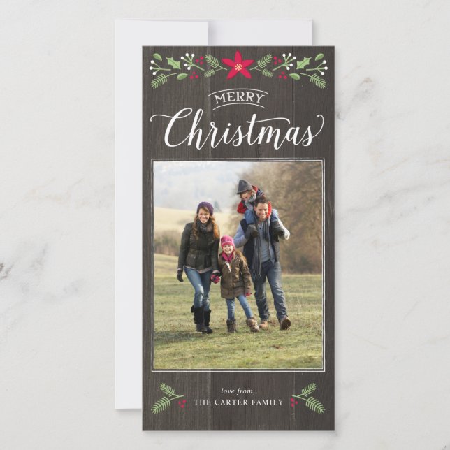 Carte photo de Noël Folk Floral (Devant)