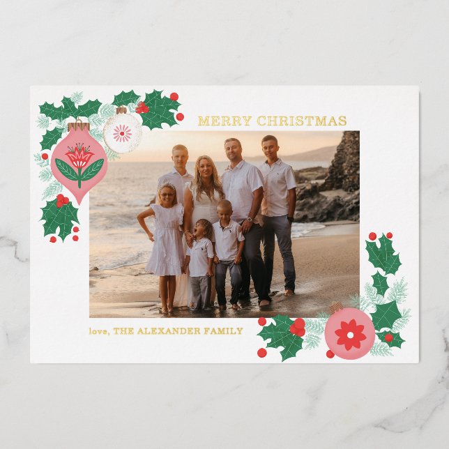 Carte photo de Noël Folksy Foil personnalisable (Recto)