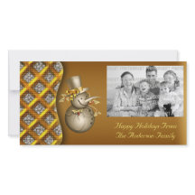 Carte photo de Noël Gold Snowmen