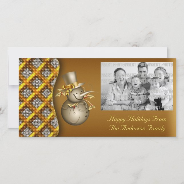 Carte photo de Noël Gold Snowmen (Devant)