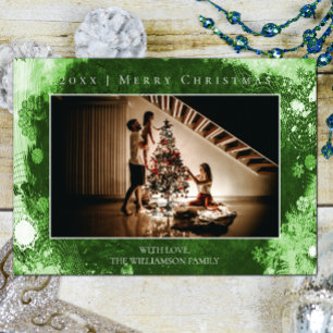 Carte photo de Noël Green Frosted Snowflakes