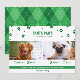 Carte photo de Noël Green Naughty ou Nice Two Dog
