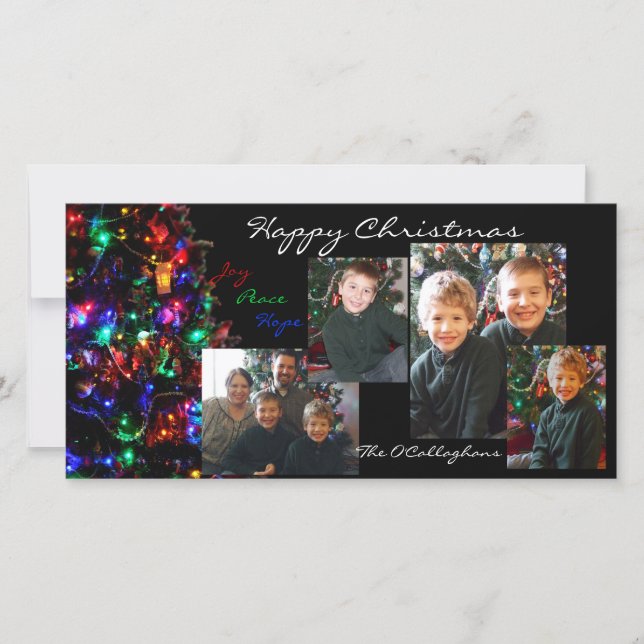Carte photo de Noël heureux - arrière - plan noir (Devant)
