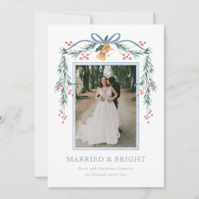 Carte photo de Noël mariée et brillante (Devant)