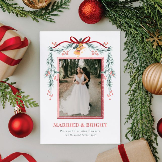Carte photo de Noël mariée et brillante (A romantic holiday photo card for celebrating your first newlywed Christmas)
