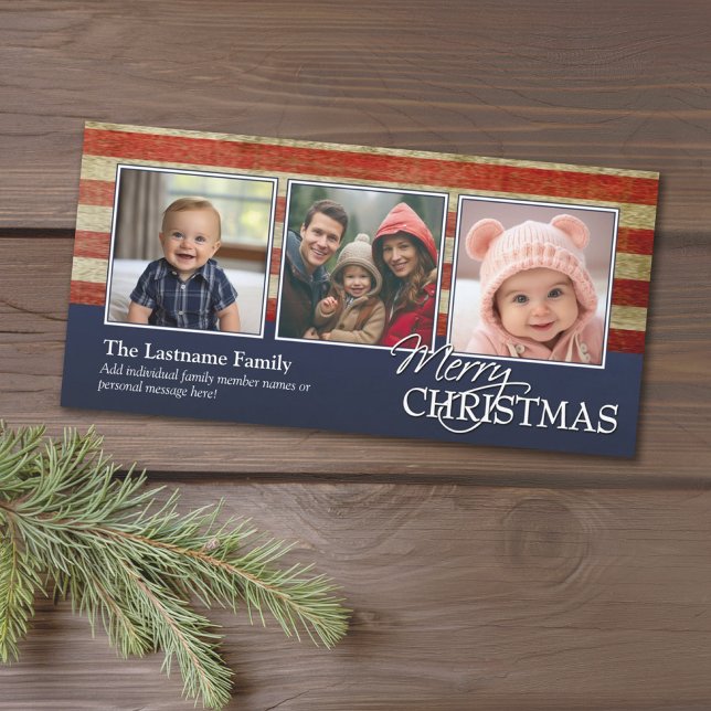 Carte photo de Noël militaire / patriotique (Patriotic and Military Themed Christmas card with 3 photos and family signature)