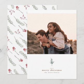 Carte photo de Noël minimaliste du feuillage d'hiv