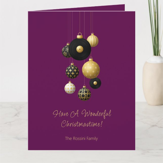Carte Photo de Noël moderne Bauble Purple Gold (Devant)