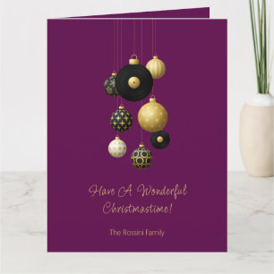 Carte Photo de Noël moderne Bauble Purple Gold