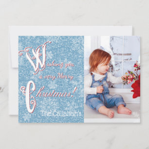 Carte photo de Noël Parties scintillant bleue