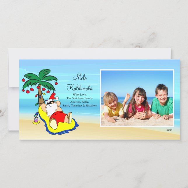 Carte photo de Noël Père Noël Hawaiienne. (Devant)
